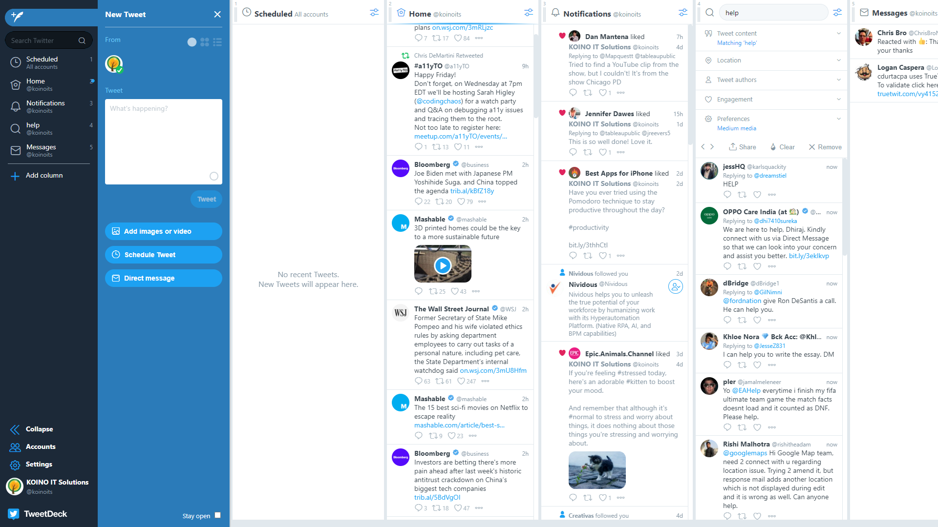 example of the TweetDeck home page