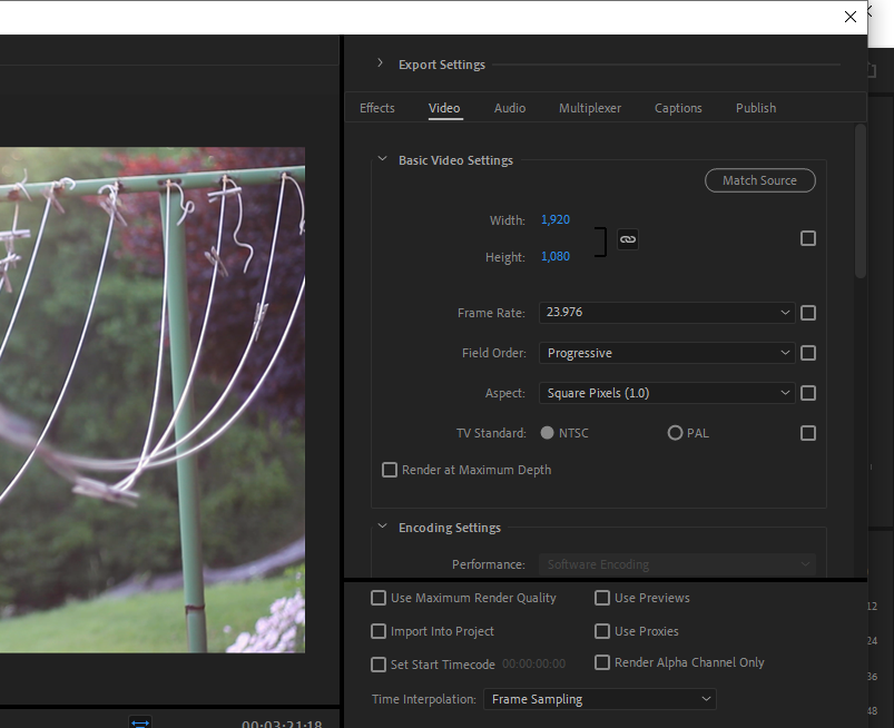 Premiere Pro export settings span the spectrum.