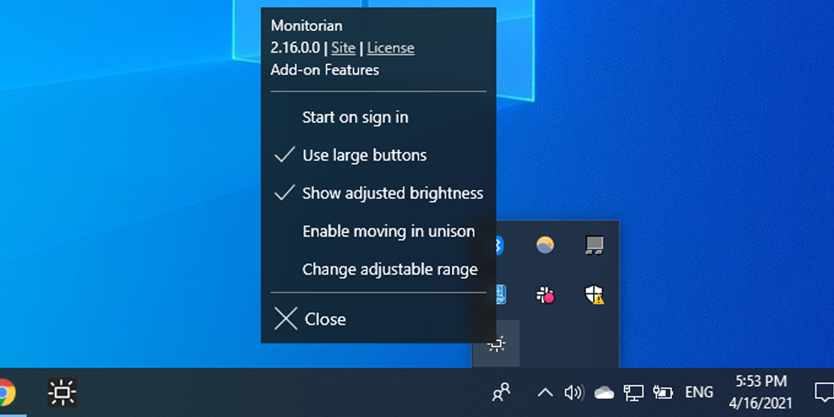 Monitorian settings in Windows 10