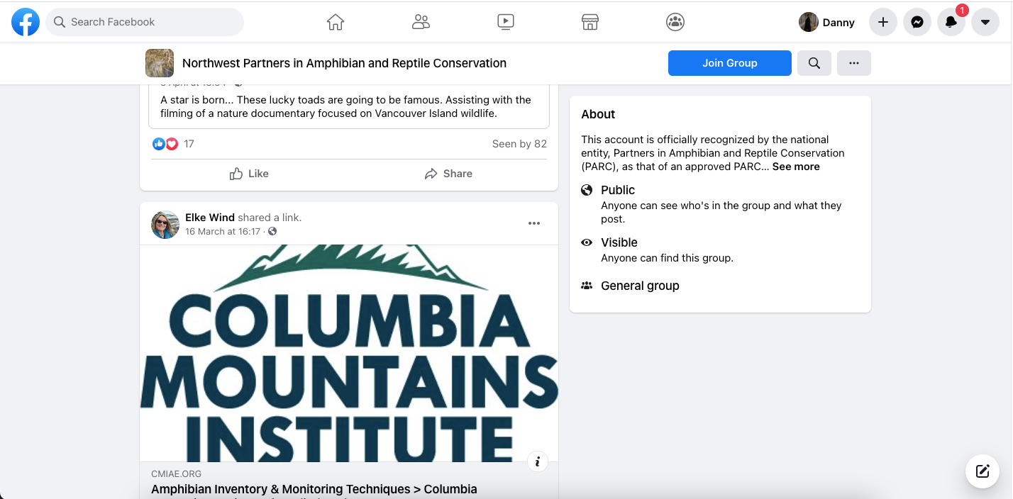 screenshot showing an example of a facebook group