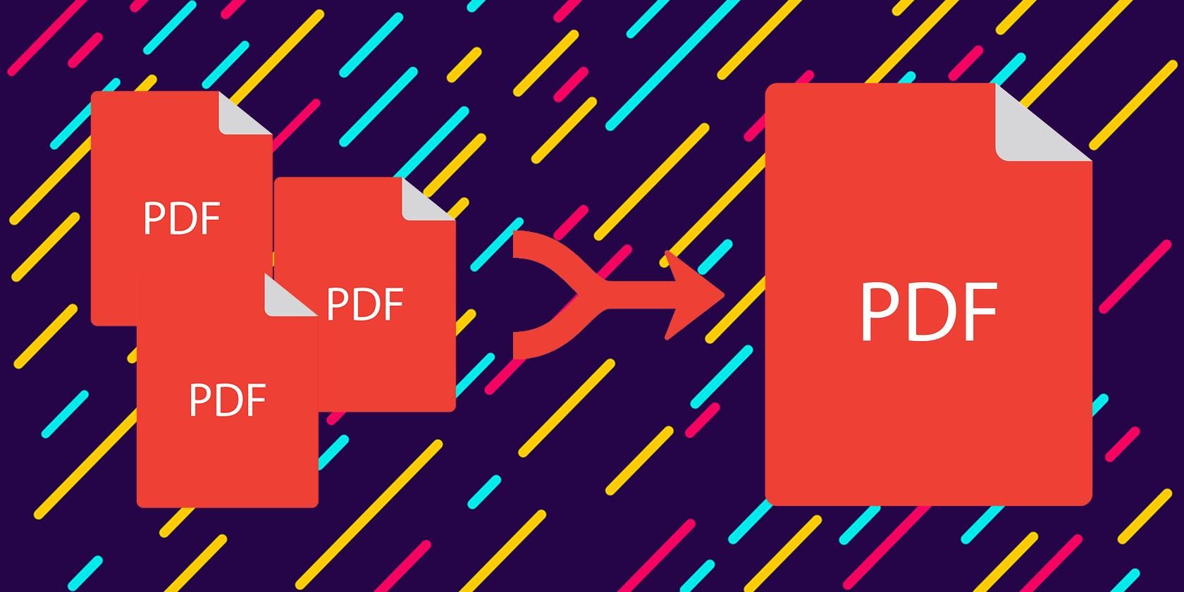 Multiple PDF icons merging into a single PDF icon.