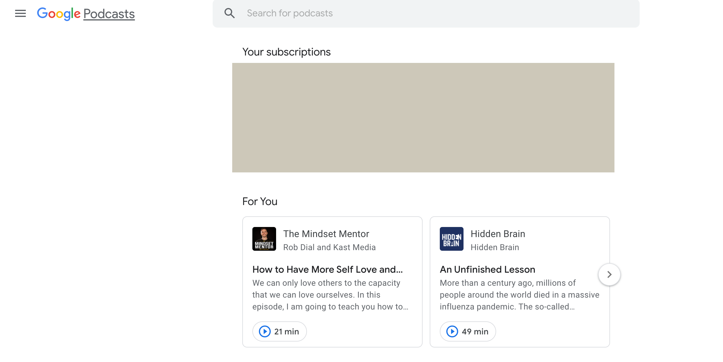 For You view in Google Podcasts