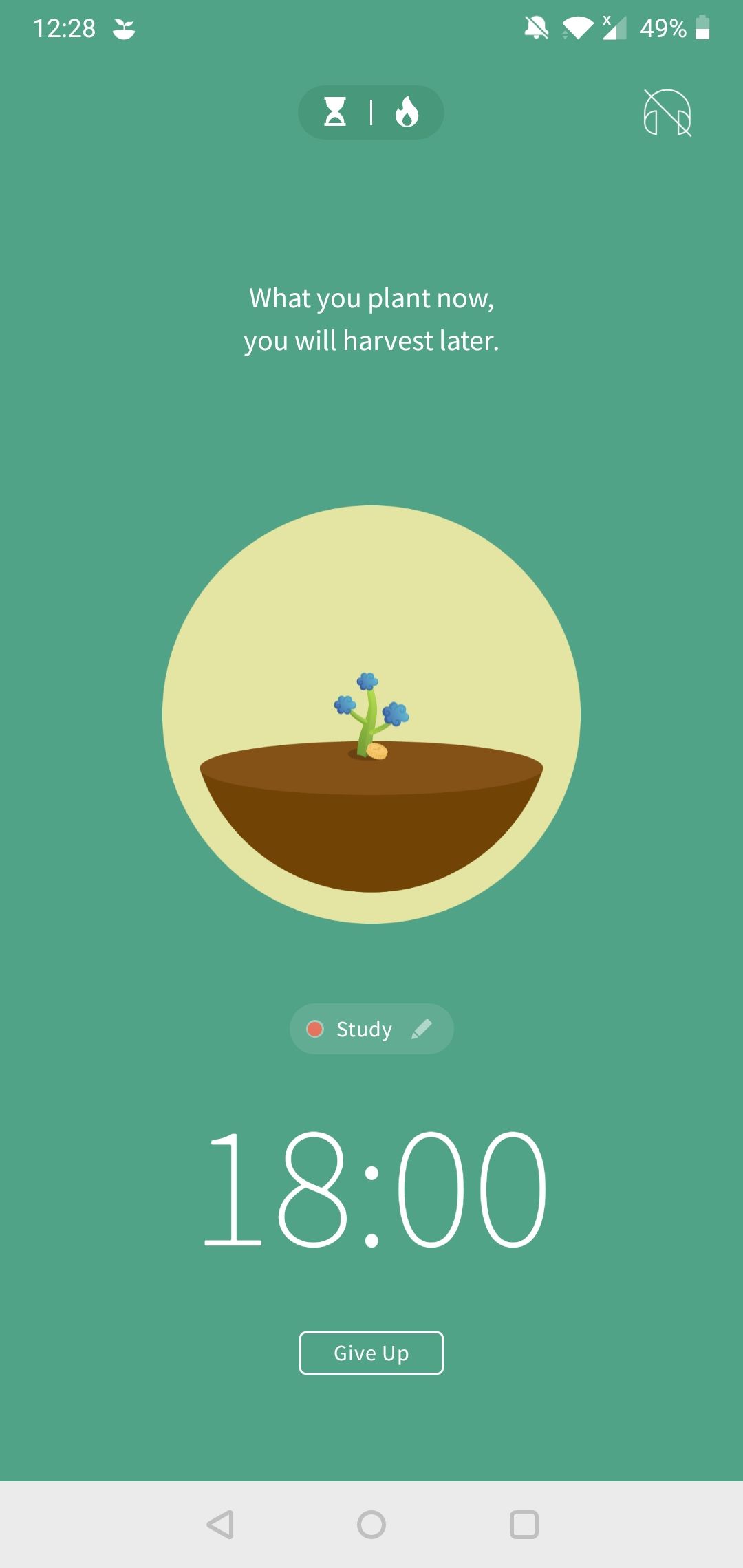 Planting a tree on the Forest Android app, with 18 minutes to go.