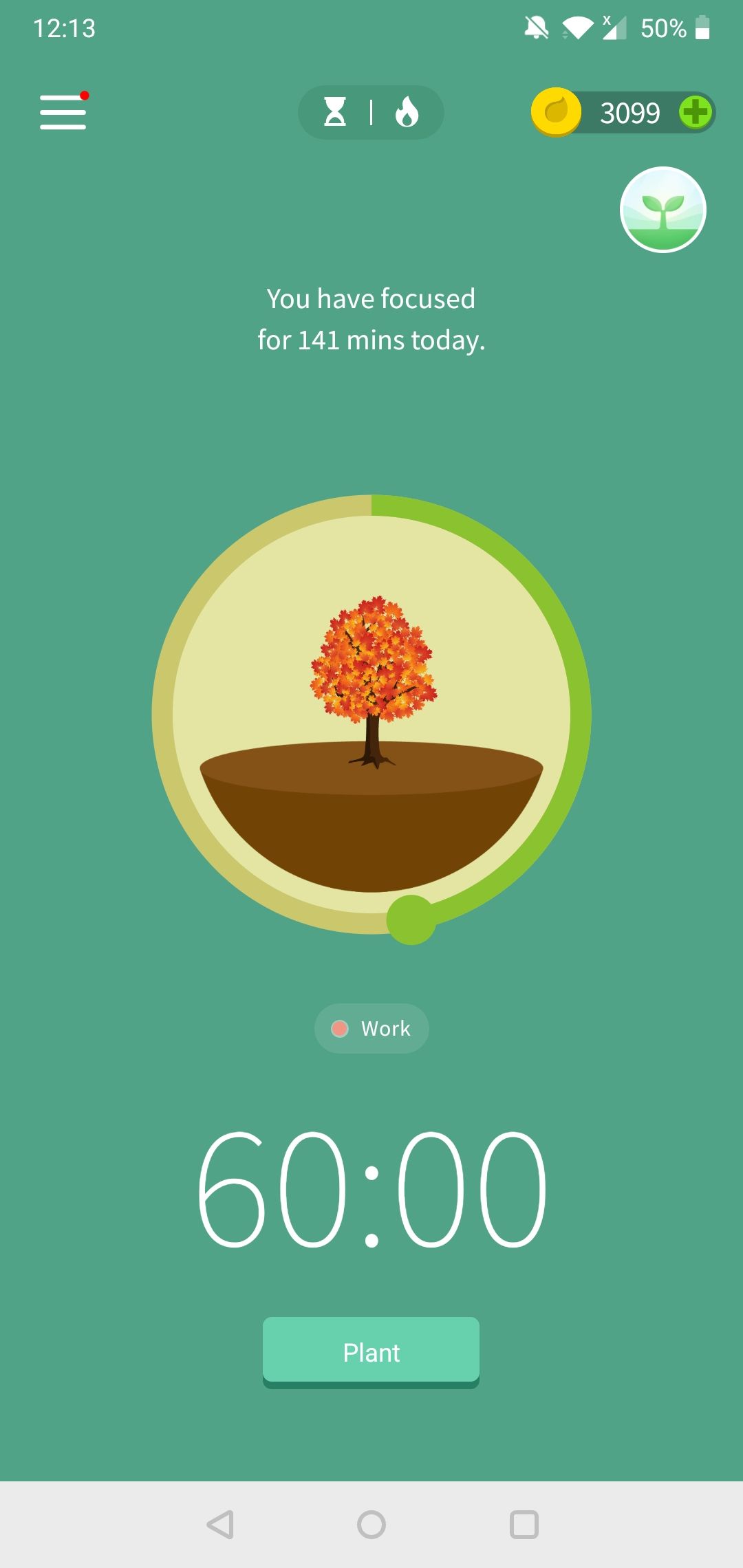 The second stage of development of a tree on the Forest Android app.