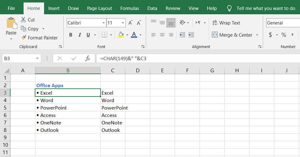 formula bullet excel 1 - 7 modi per creare un elenco puntato in Microsoft Excel