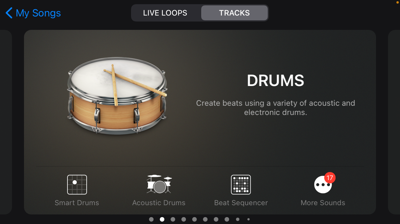 GarageBand Drums Selection