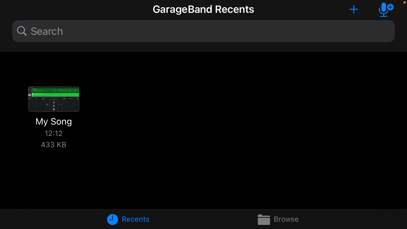 GarageBand Home Screen