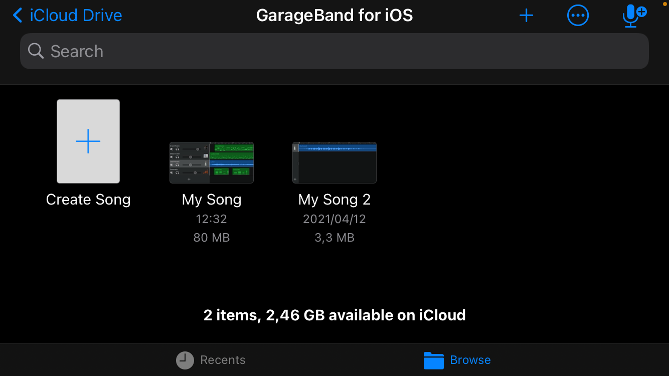 GarageBand Home Screen