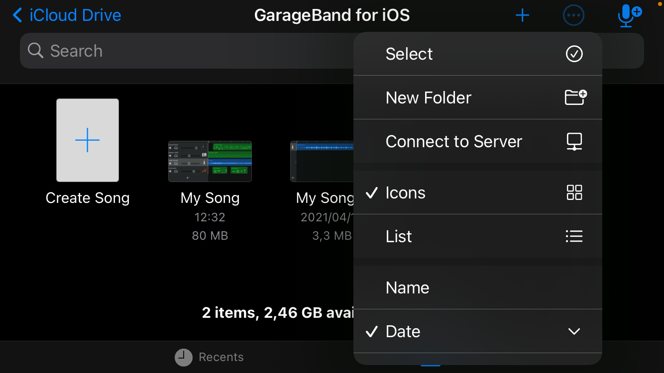 GarageBand Menu