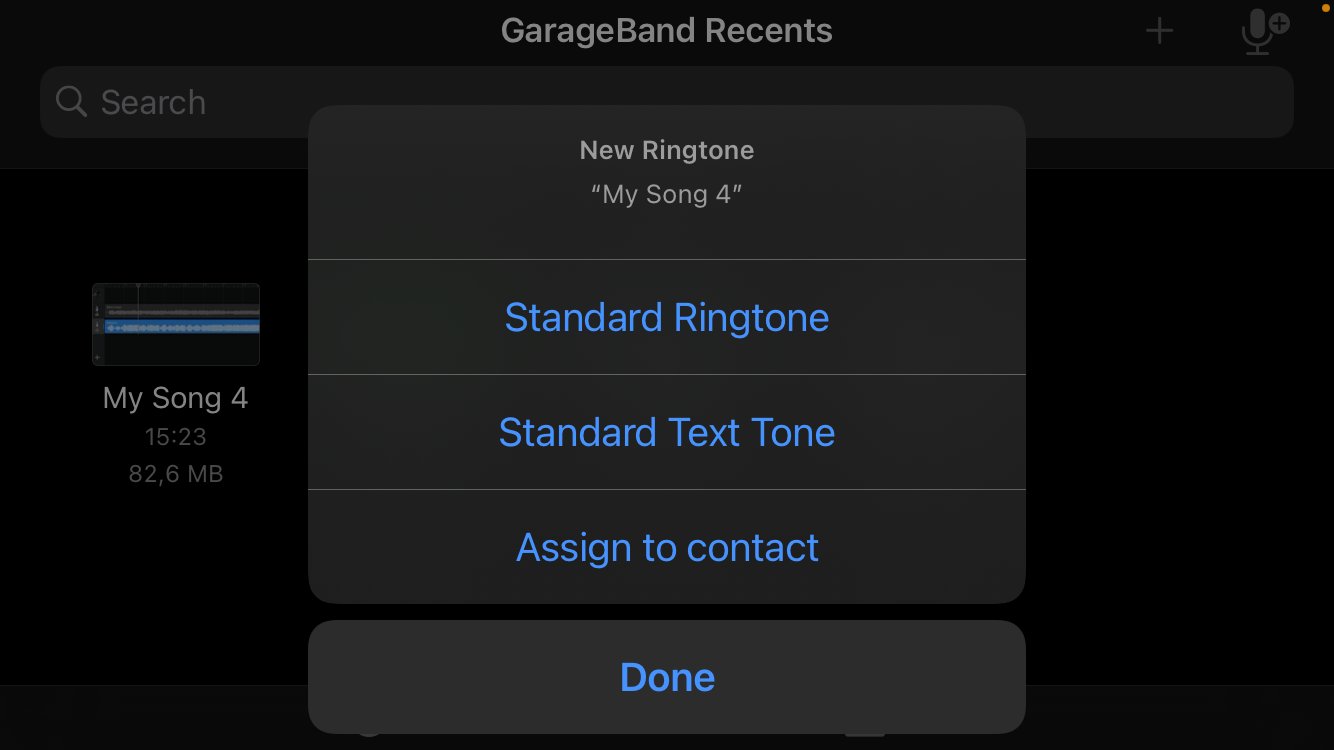 Ringtone Options in GarageBand