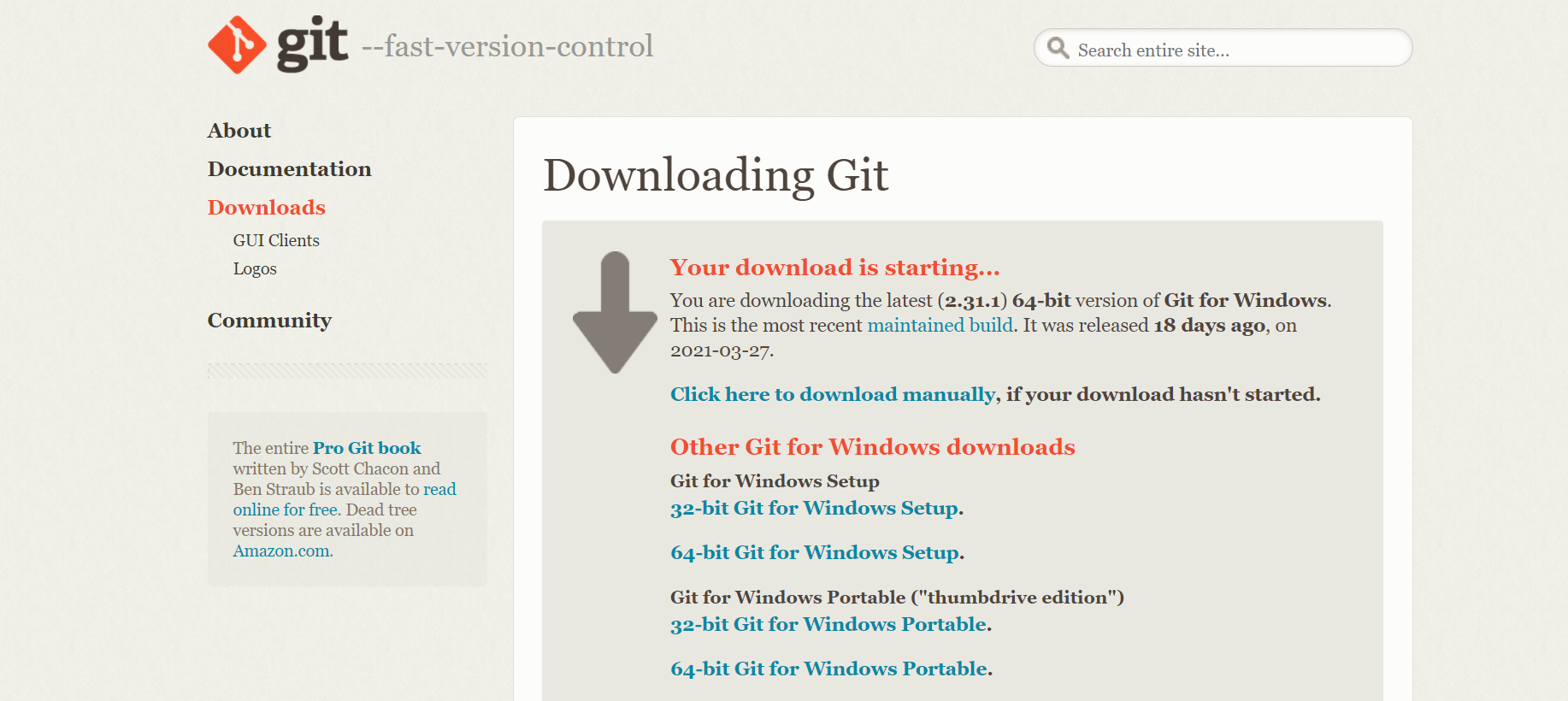 Git click to download manually