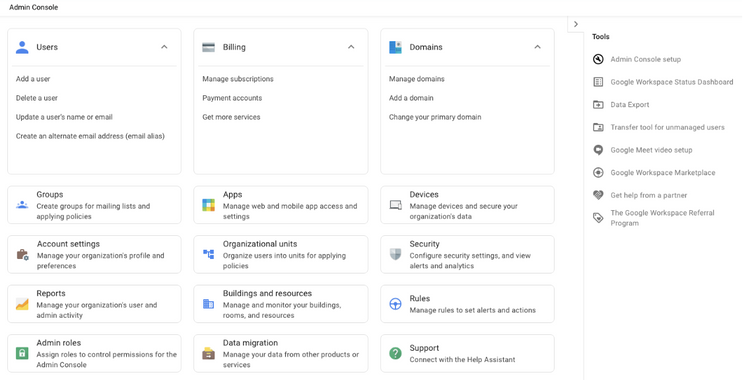 Google admin console