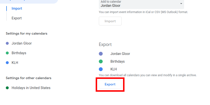 Exporting All Calendars and Events in Google Calendar