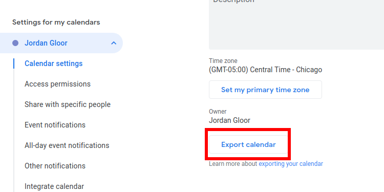 Exporting All Events From a Single Calendar in Google Calendar