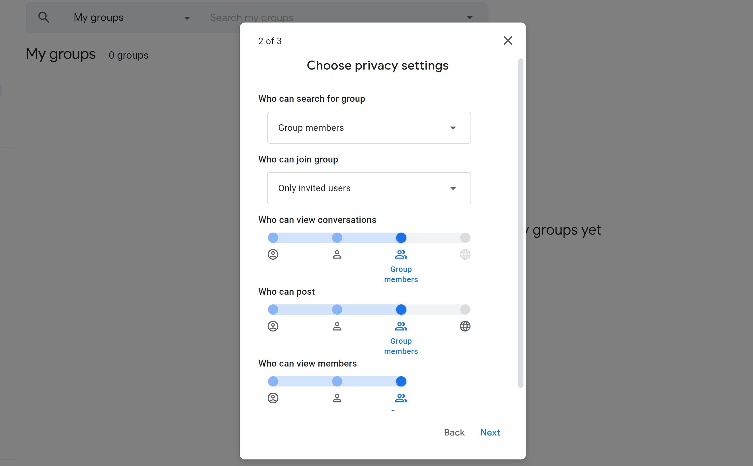 Setting up group permissions in Gsuite