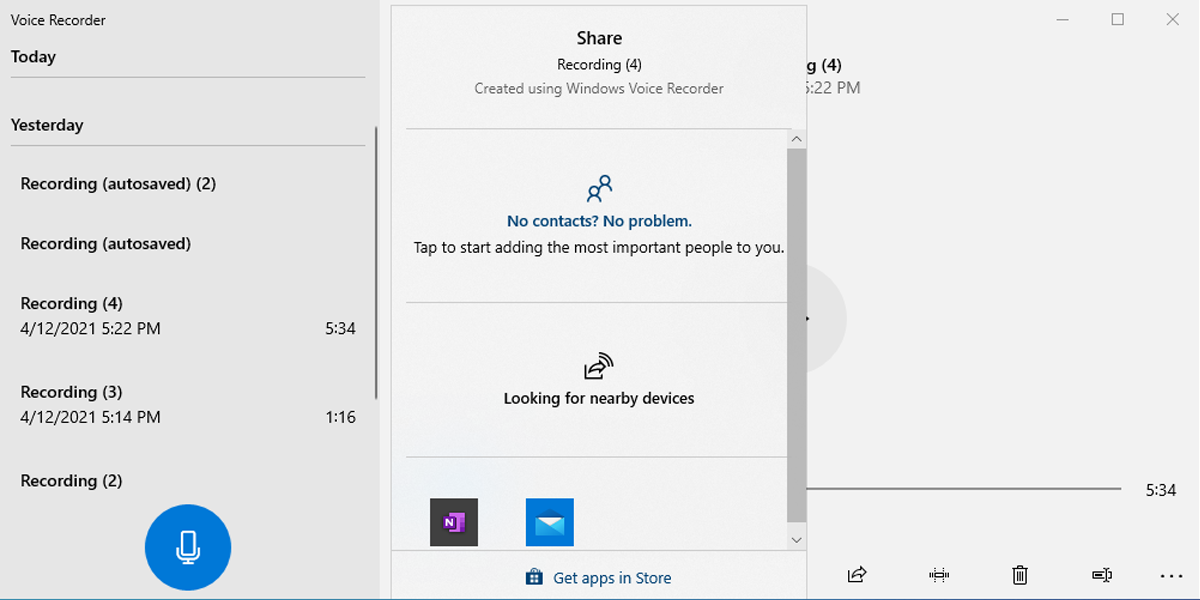 Share a sound record with Voice Recorder in Windows 10