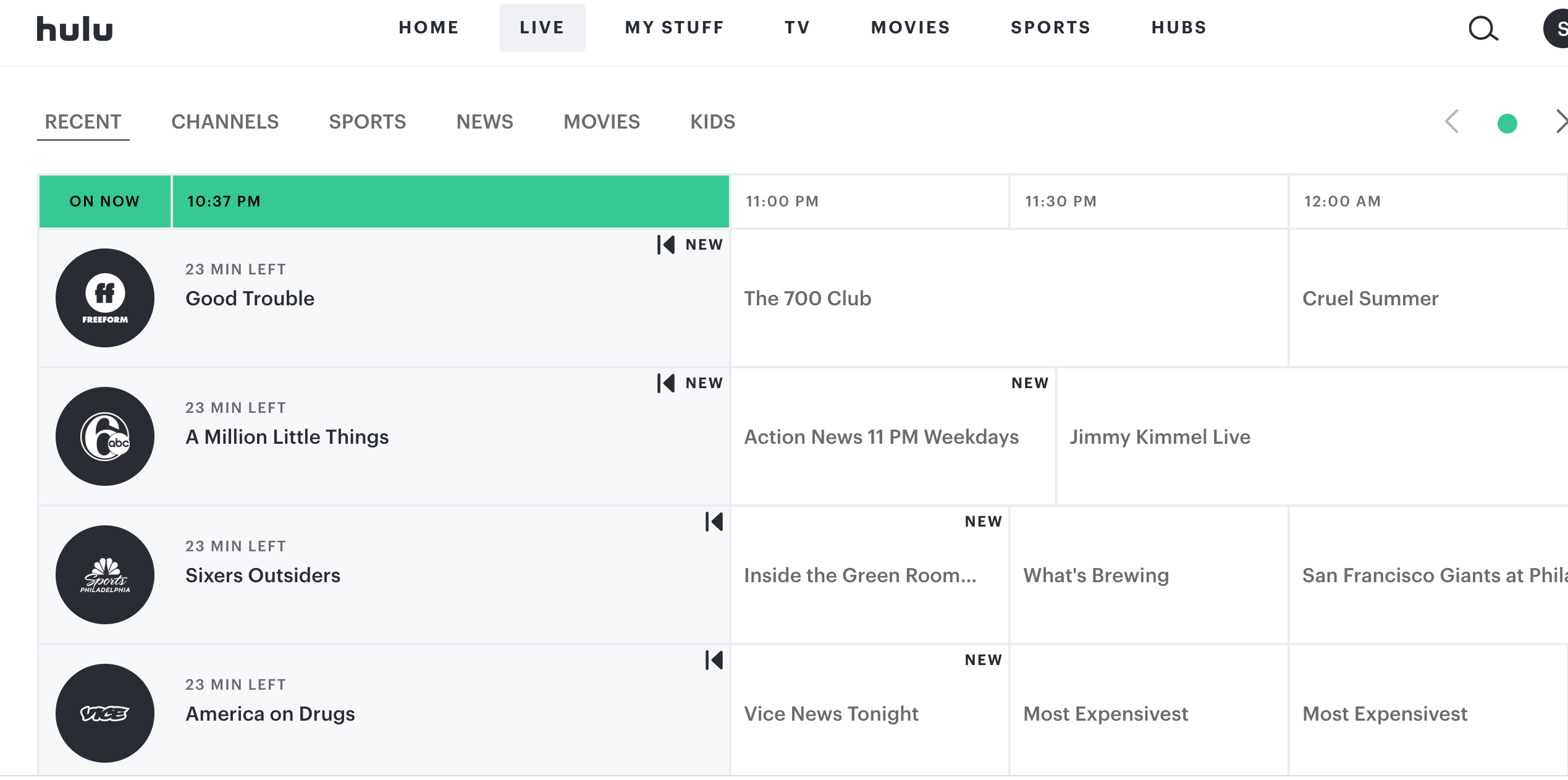 Hulu's Channels interface