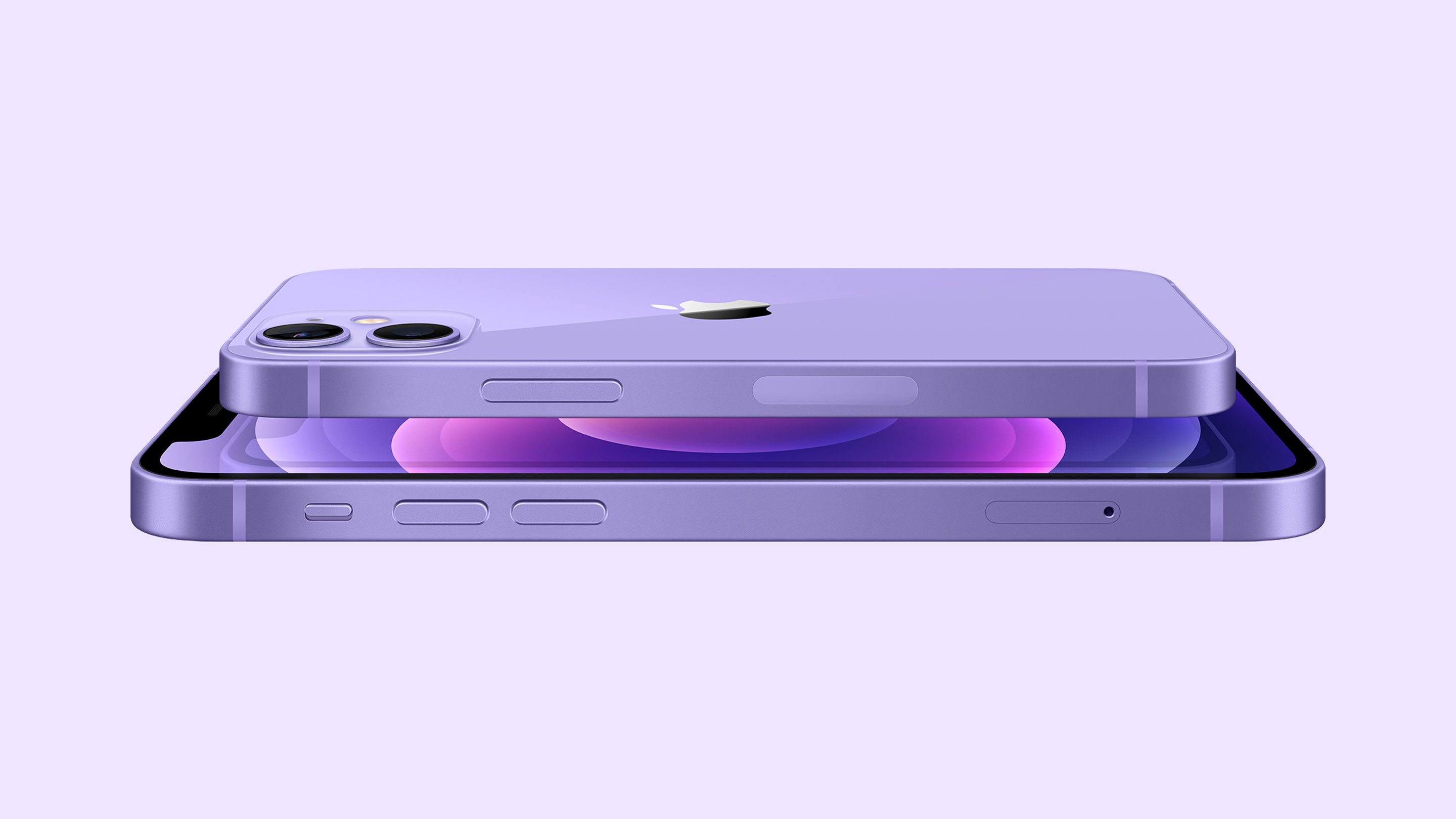 The iPhone 12 and 12 Mini in purple side-by-side