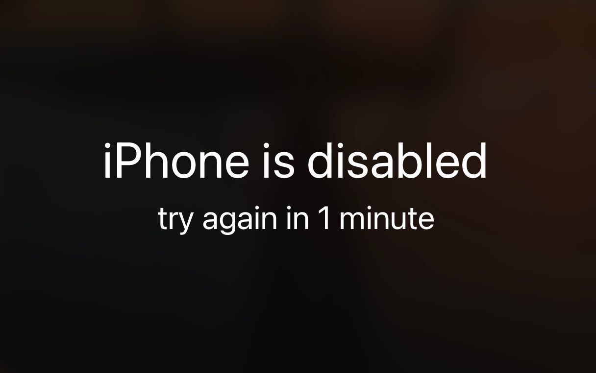 Screenshot of the iPhone is disabled message when you enter the wrong passcode too many times
