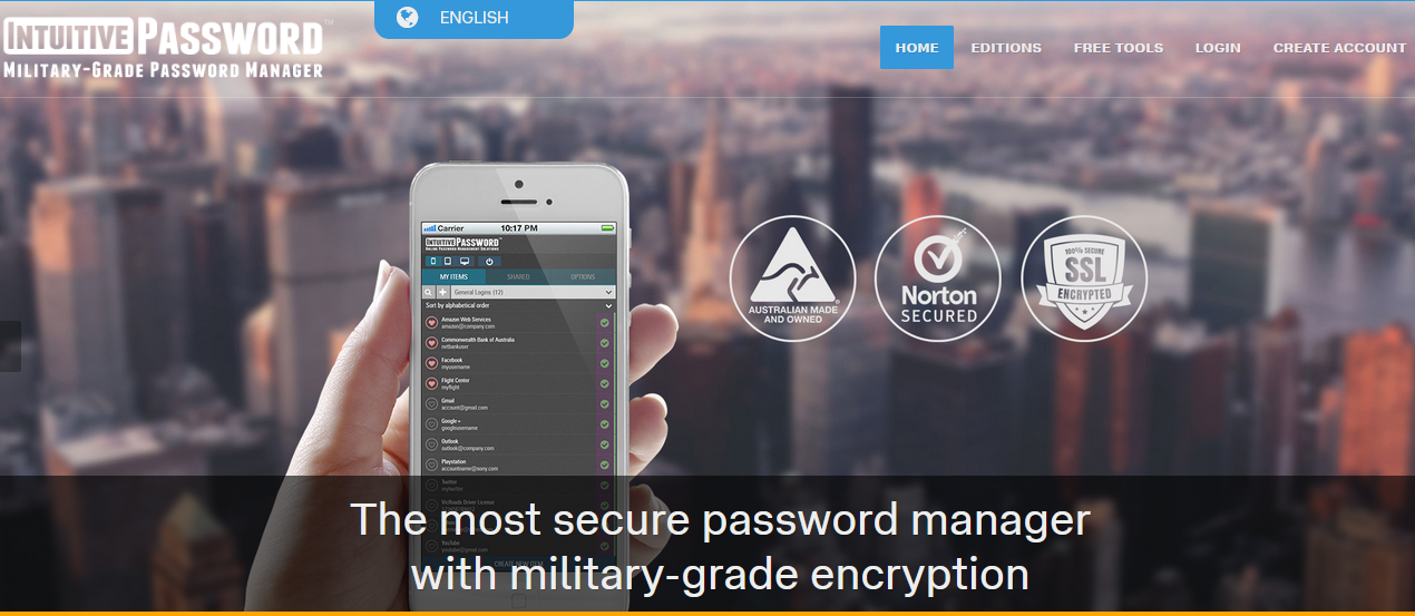 Intuitive password website screenshot