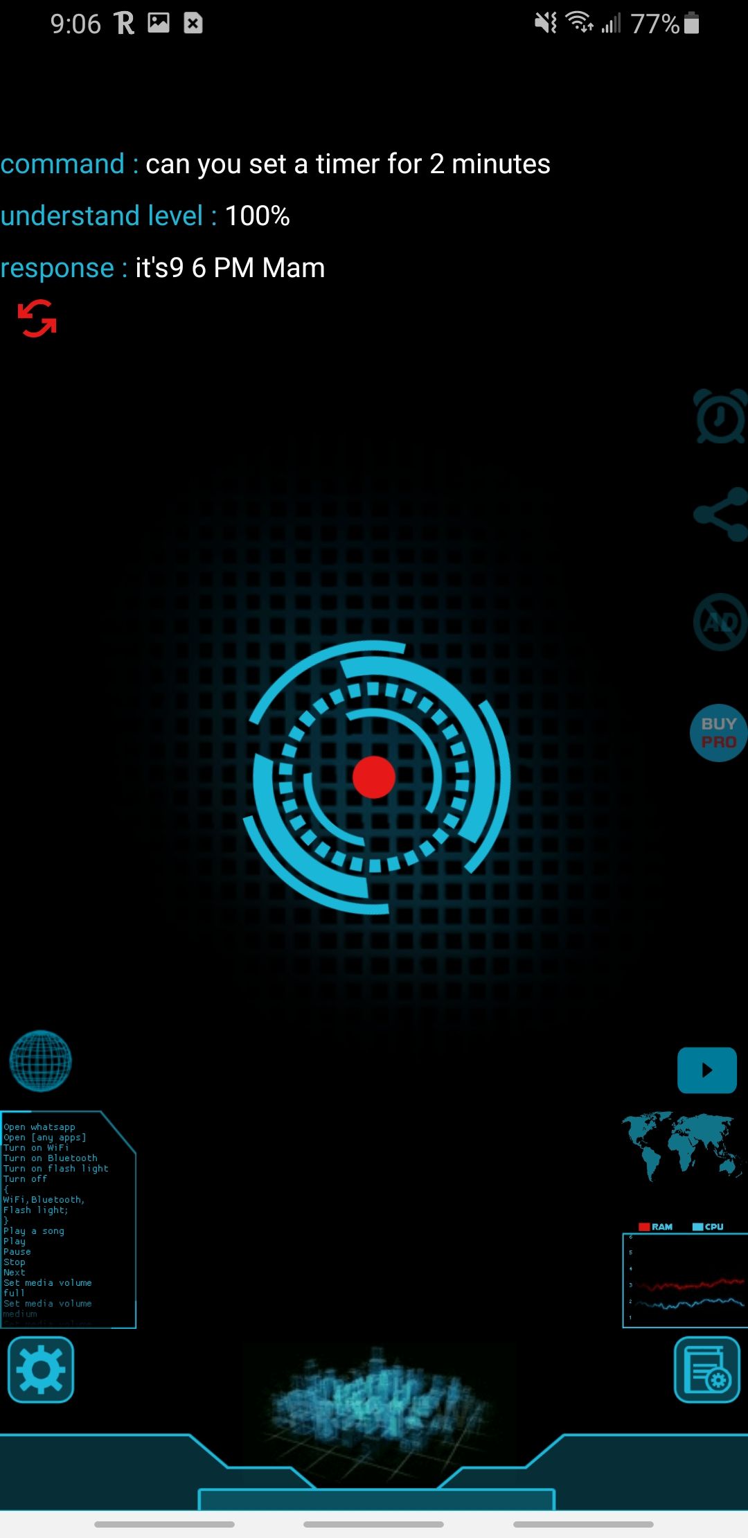 jarvis home screen UI setting a timer