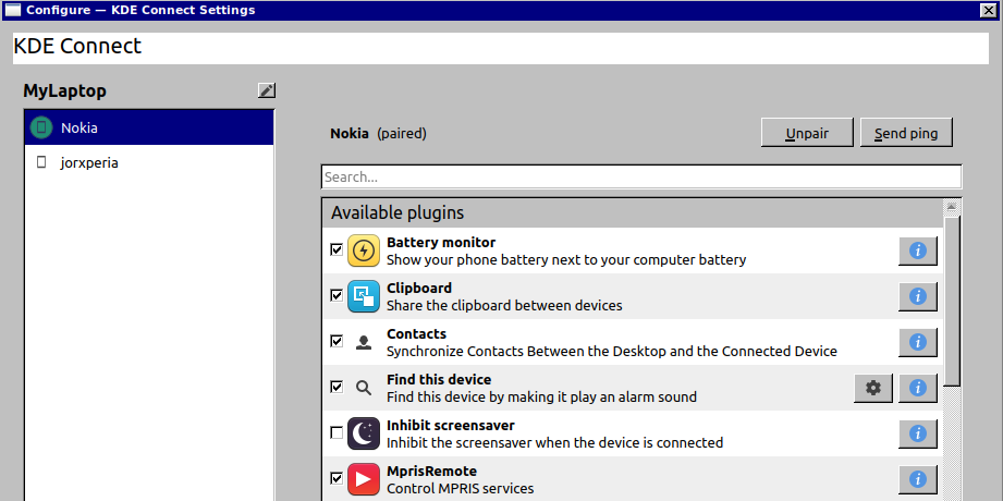 KDE Connect Settings Dialog on Linux