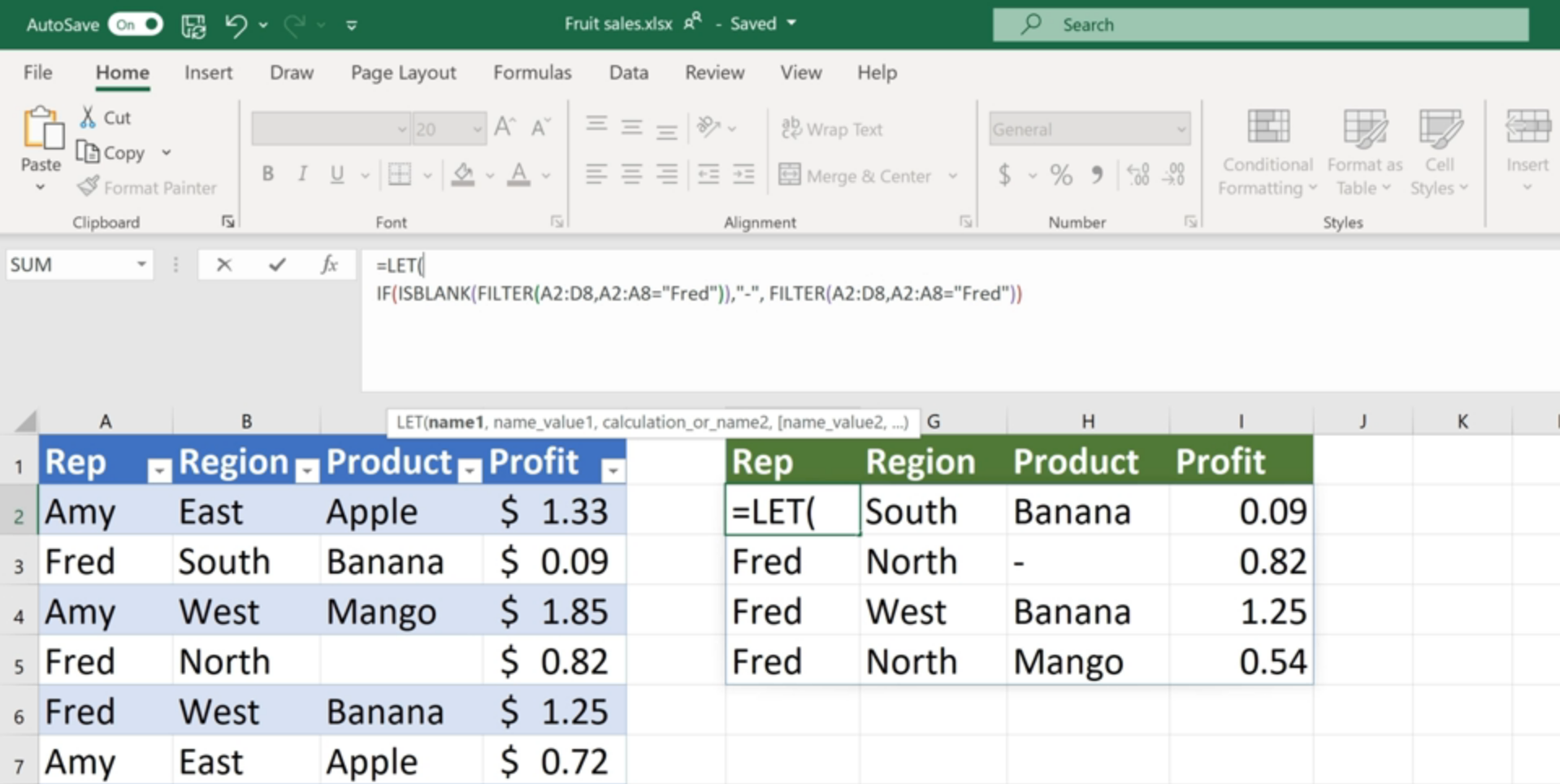The LET function in Excel