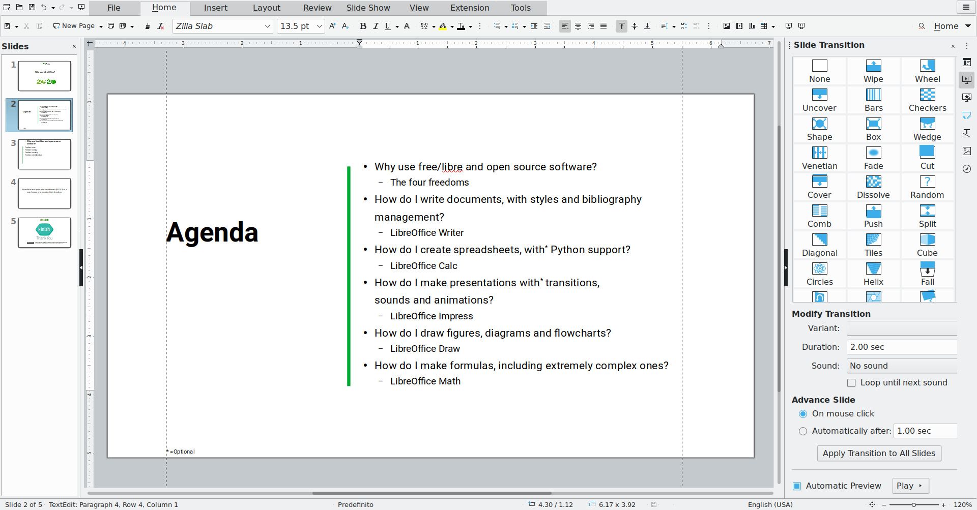 LibreOffice Impress Presentation Software editing screen