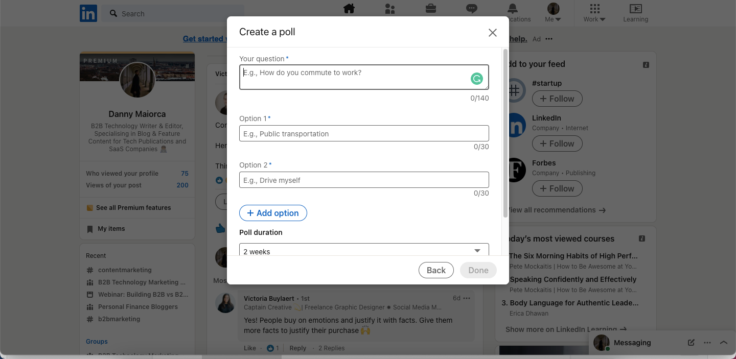 options for creating polls on linkedin