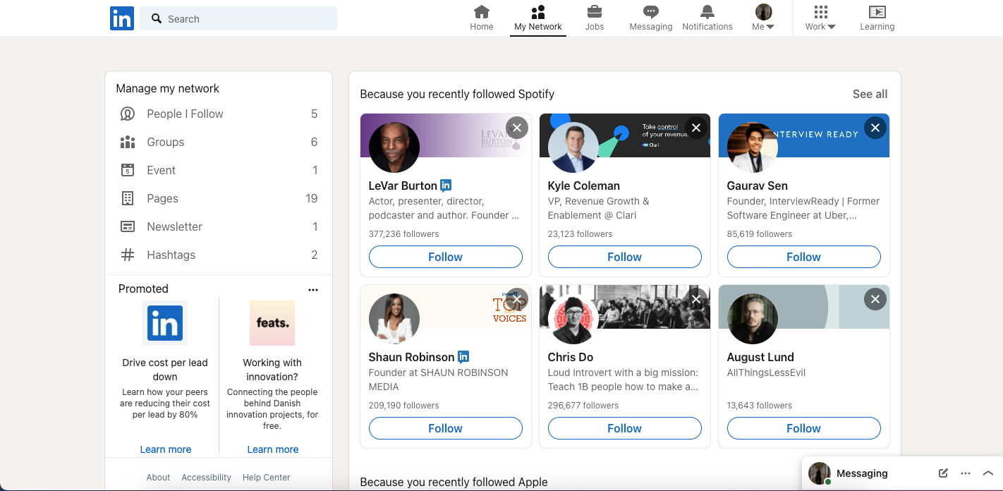 screenshot of the discover hub on linkedin