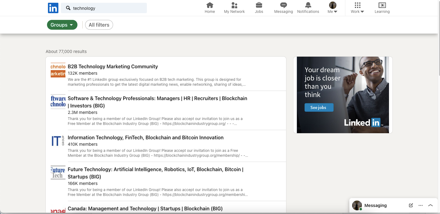 search result for groups on linkedin