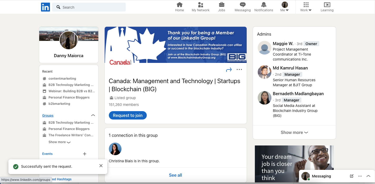 request to join linkedin group screenshot