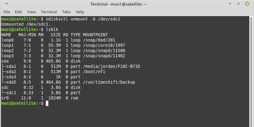 Unmounting a Hard Drive in Linux Terminal with Udisks Command