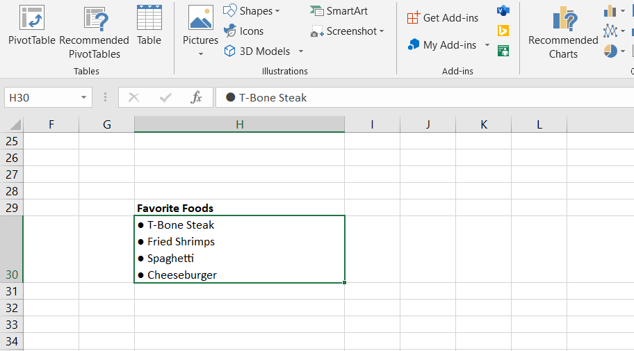 list cell - 7 modi per creare un elenco puntato in Microsoft Excel
