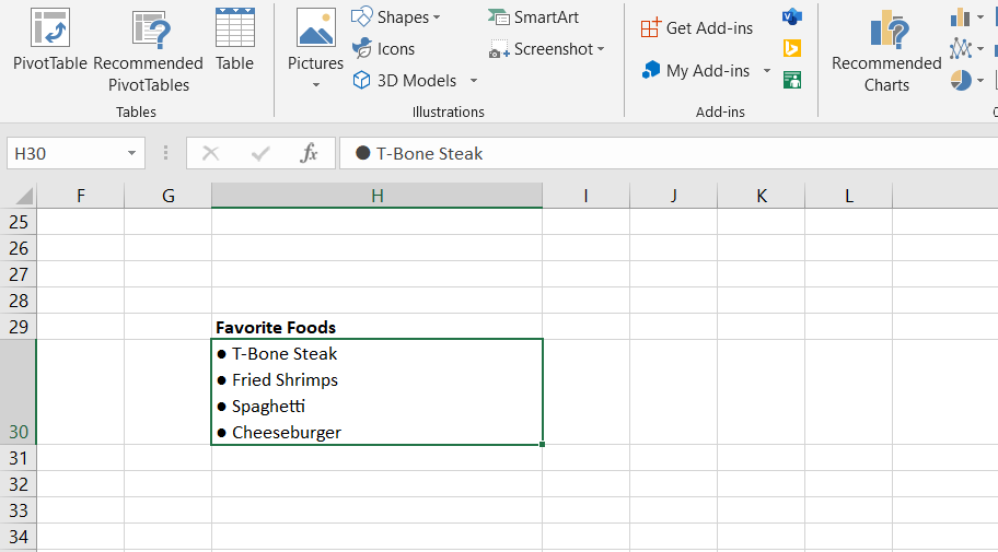 How To Make A Bulleted List In Excel Cell