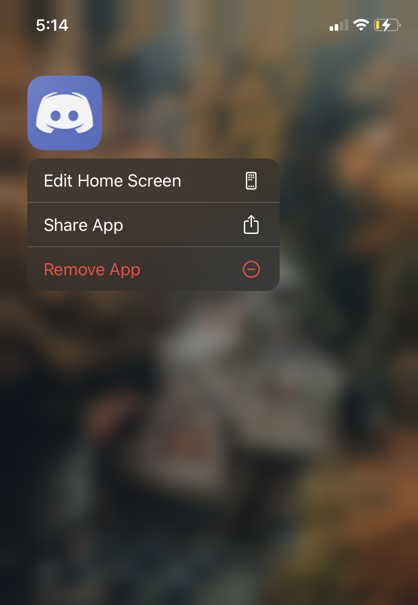 Long-press menu on app icon.