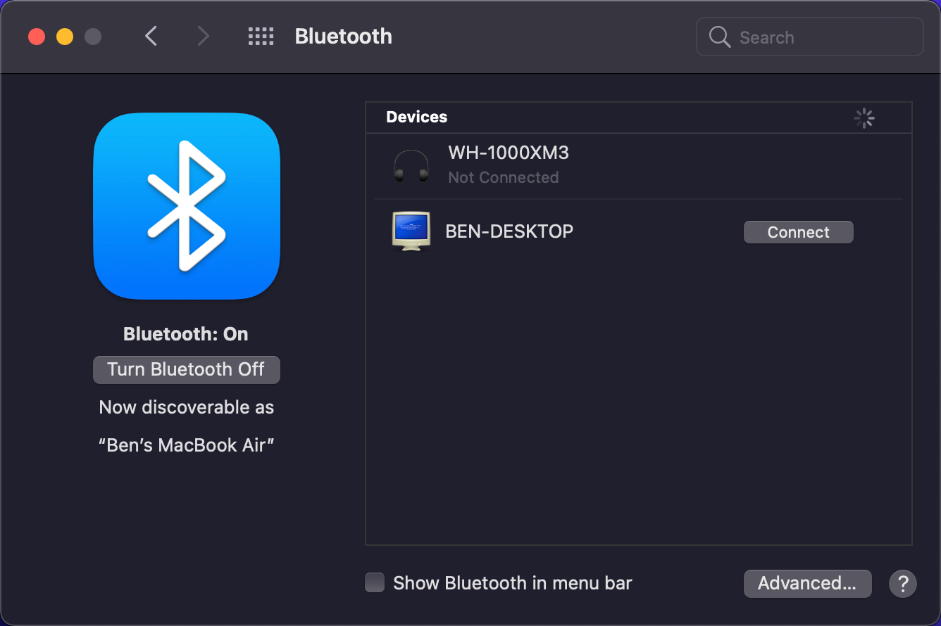 where do if find the bluetooth connection icon for mac book pro 2015