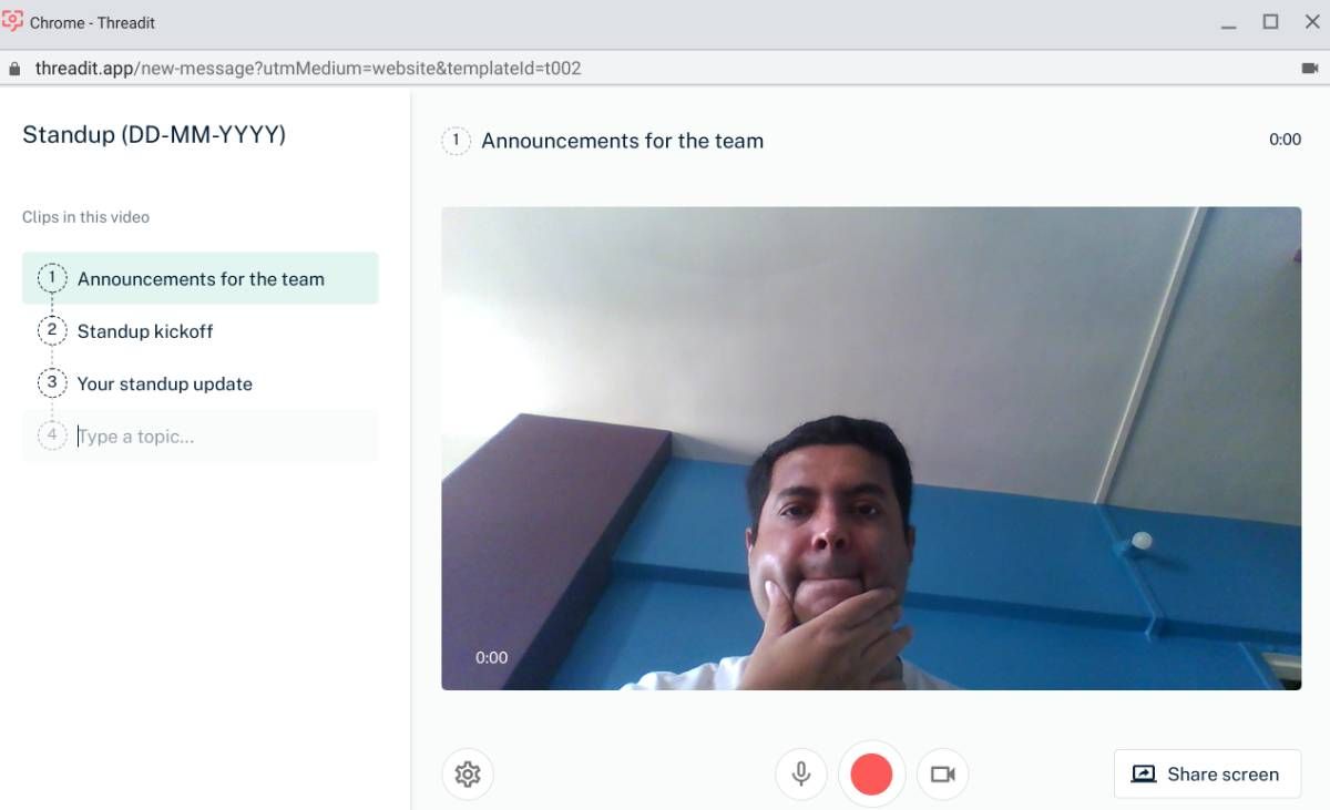 Threadit is a video chat app for remote teams to send each other updates as video Stories