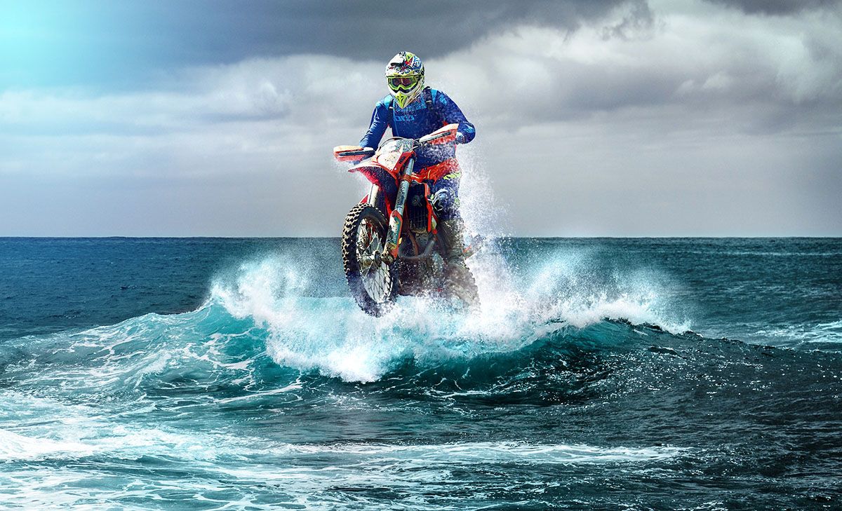 man on motorcycle photoshopped into the sea