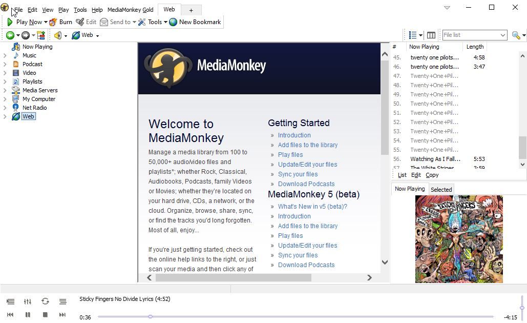 mediamonkey home screen - 8 lettori musicali Windows leggeri che non sacrificano le funzionalità