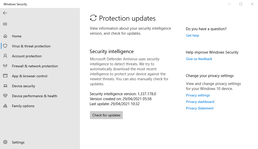 microsoft defender antivirus update definitions