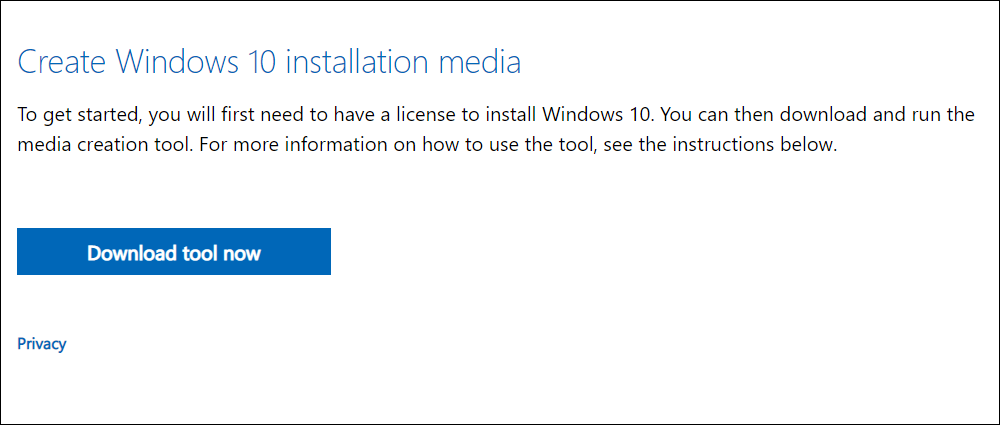 Download Windows 10 installation media