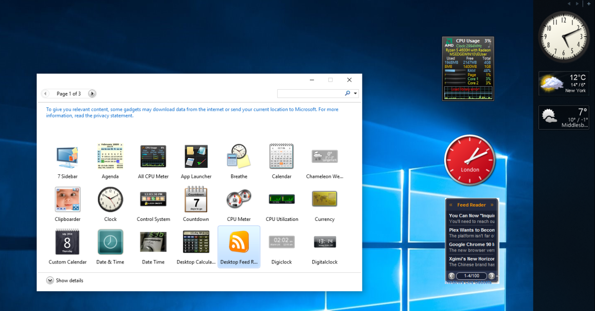 8Gadget recreates the Windows 7 widget experience