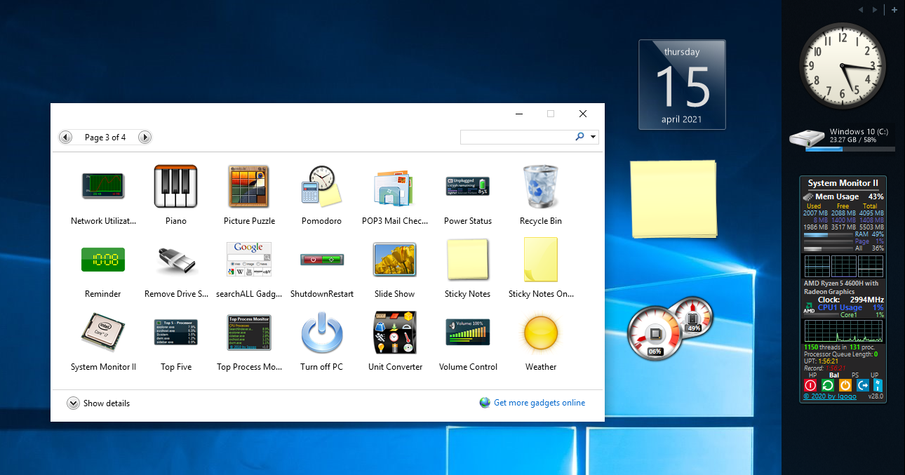 Desktop gadgets for Windows 10