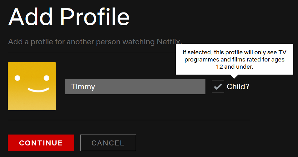 netflix add profile child