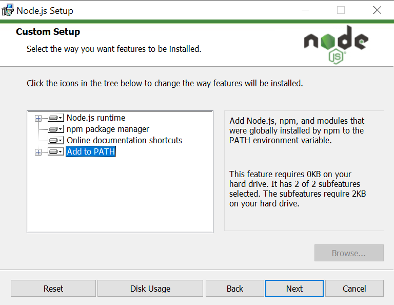 Nodejs custom setup