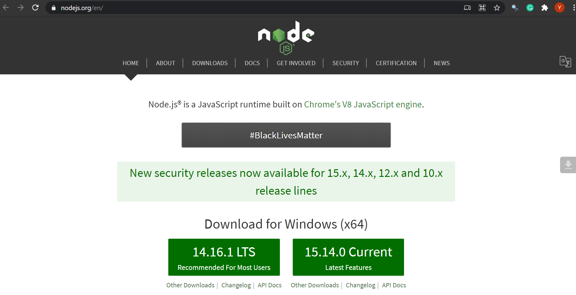 node js windows