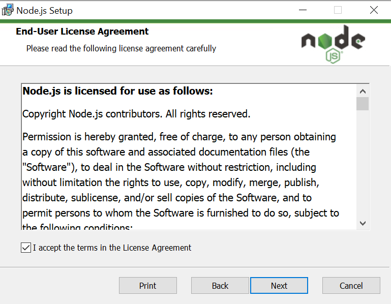 Nodejs user license agreement