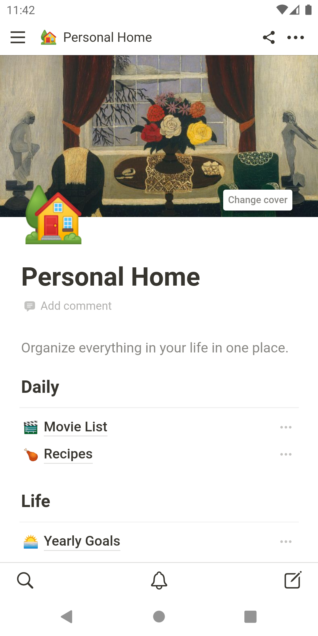 Notion app personal home list