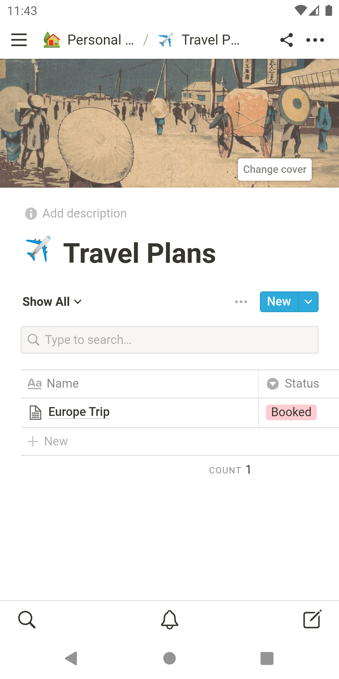 Notion app travel plans